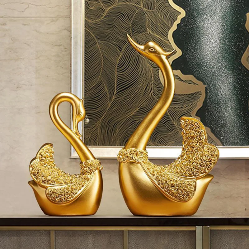 The Grace Pair - Geometric Swan Sculpture Set in Modern Resin