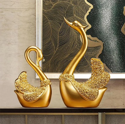The Grace Pair - Geometric Swan Sculpture Set in Modern Resin
