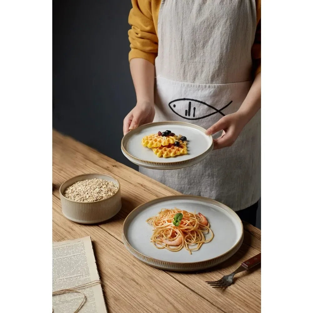 Ribbed Stoneware Dinnerware Set for Four