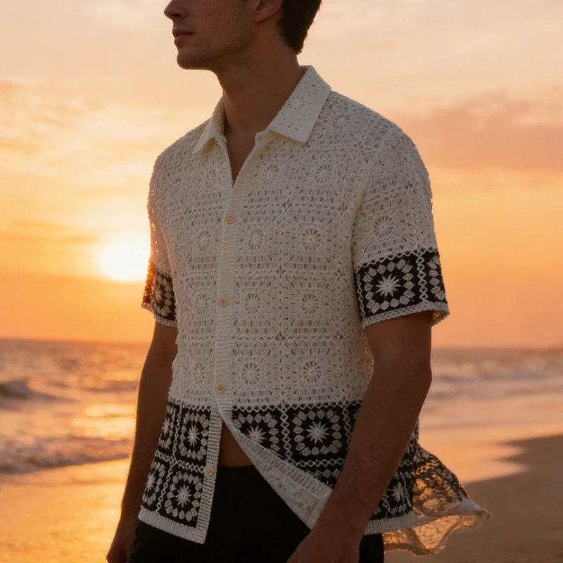 Geometric Openwork Knit Shirt