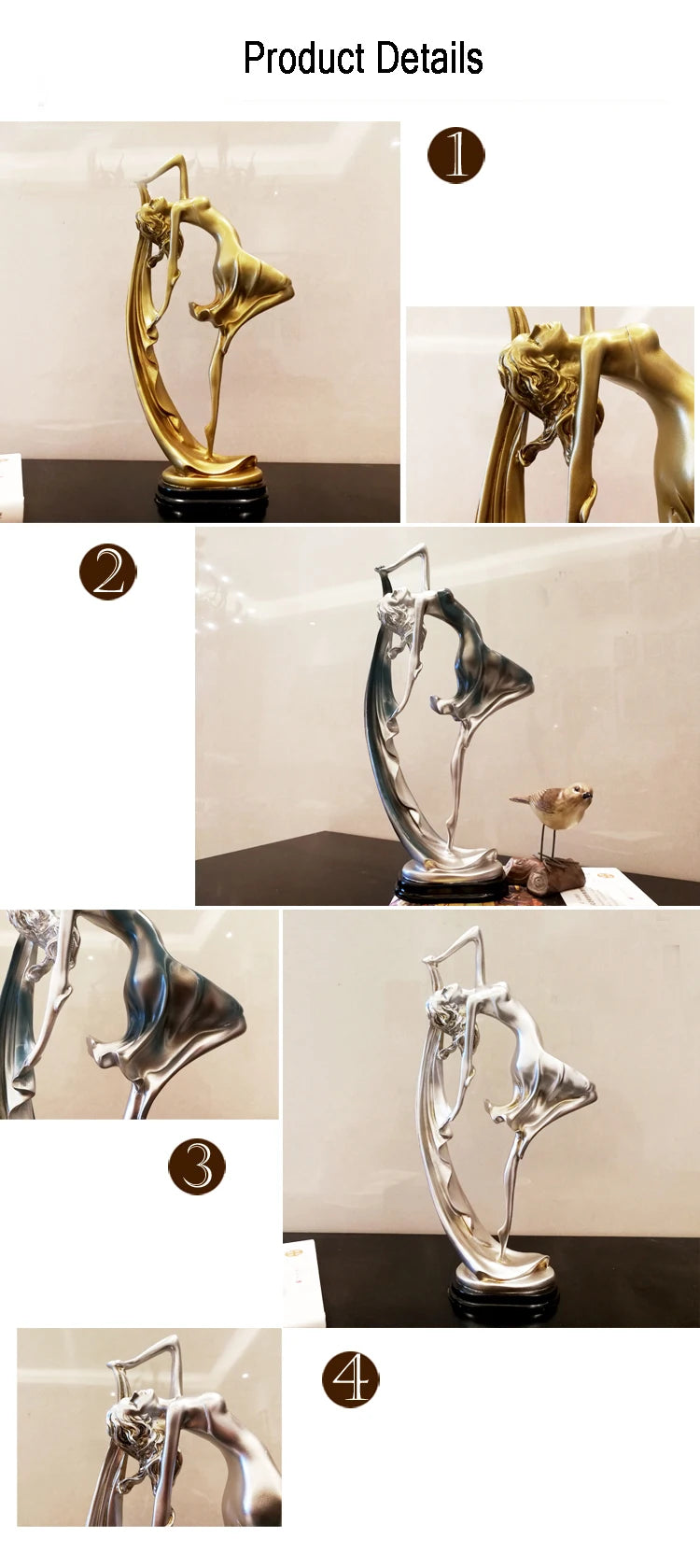 Graceful Silhouette - Gold &amp; Silver Dancer Sculpture
