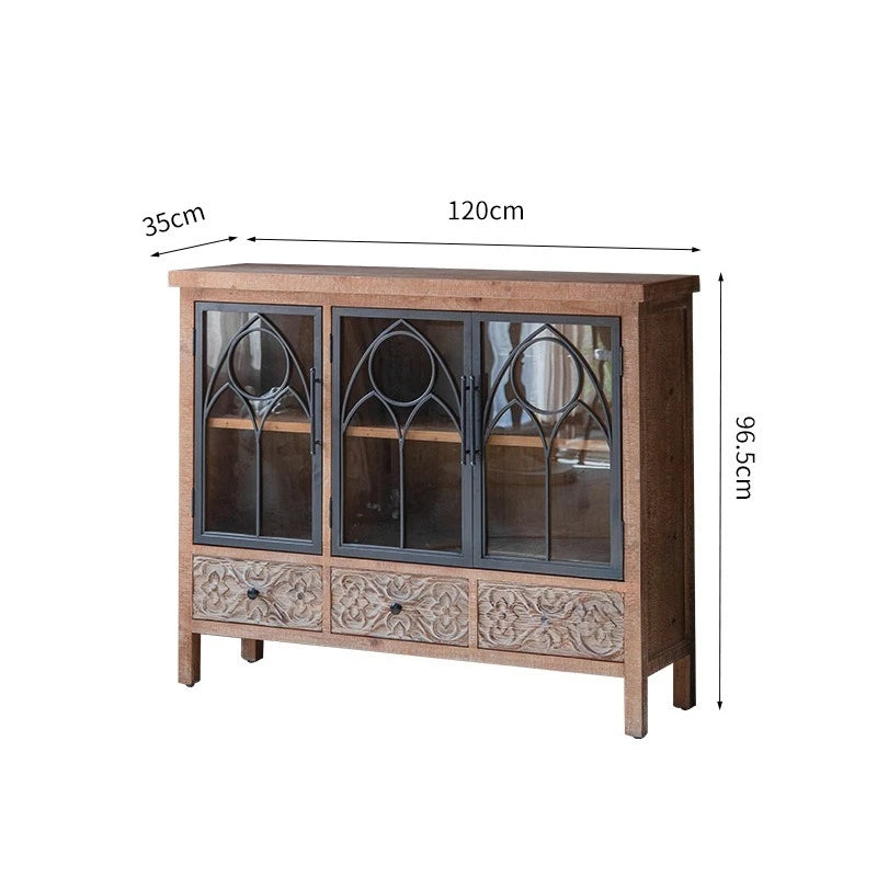 American Retro Carved Glass Wine Cabinet