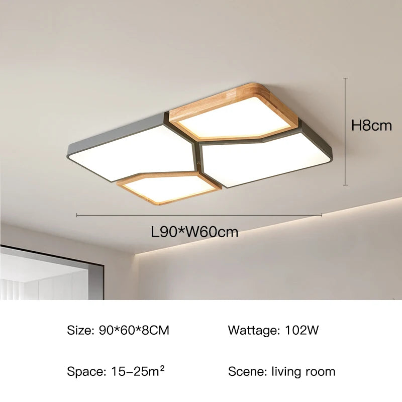 Geometra - Nordic Style Geometric Ceiling Light with Wood Finish