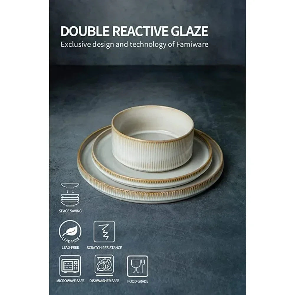 Ribbed Stoneware Dinnerware Set for Four