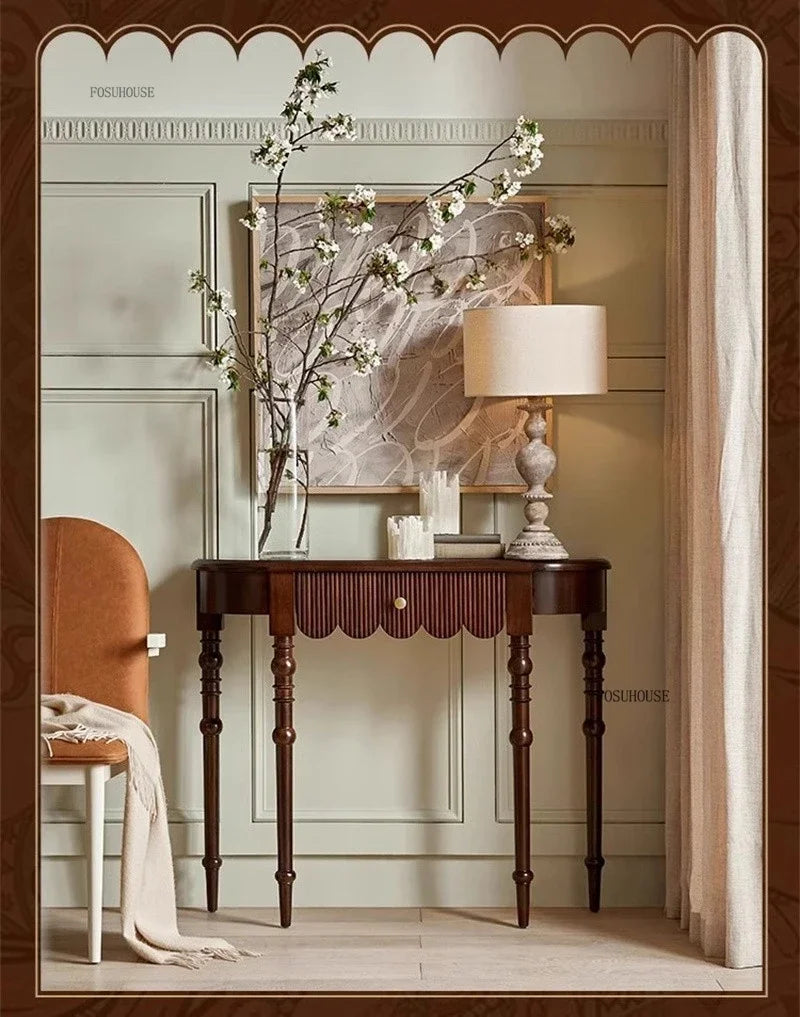 Semicircular Solid Wood Entryway Console Table