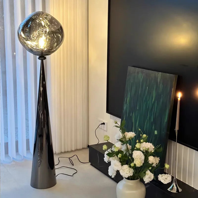 The Vulcan - Organic Form Floor Lamp with Smoke Gray Shade