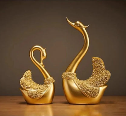 The Grace Pair - Geometric Swan Sculpture Set in Modern Resin