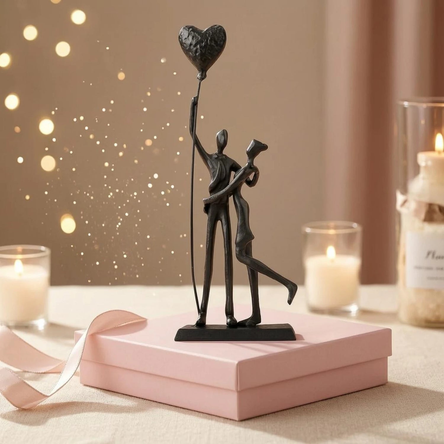 Heart Balloon Couple Cast Iron Figurine