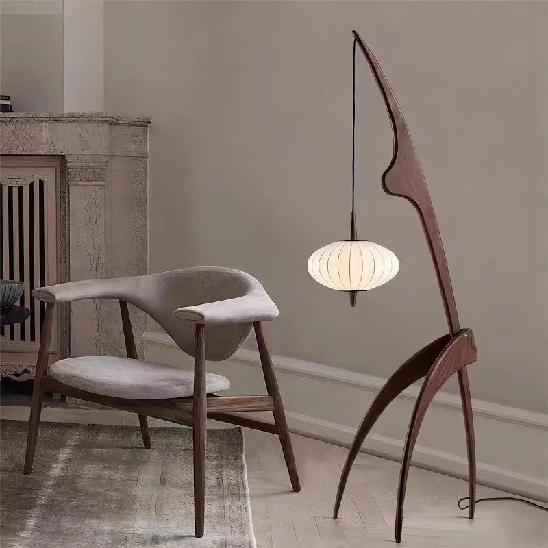 Walnut Wood Japanese-Style Floor Lamp