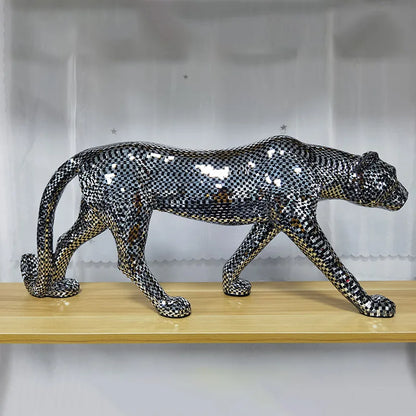 Mirror-Tile Leopard Sculpture