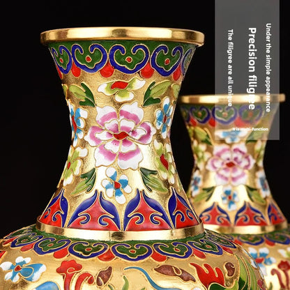 Imperial Pair - Cloisonné Enamel Vases with Floral Motifs