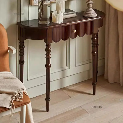 Semicircular Solid Wood Entryway Console Table