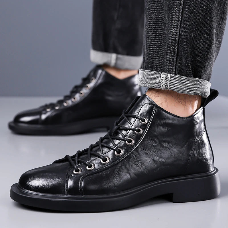 The Beckett — High-Top Lace-Up Boot in Tumbled Leather
