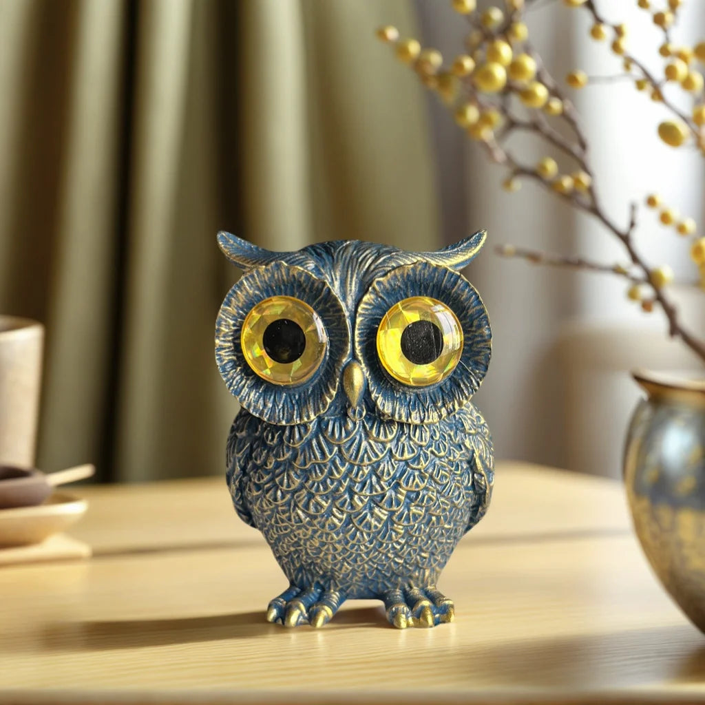 Big-Eyed Owl Figurine – Antique Blue Bronze