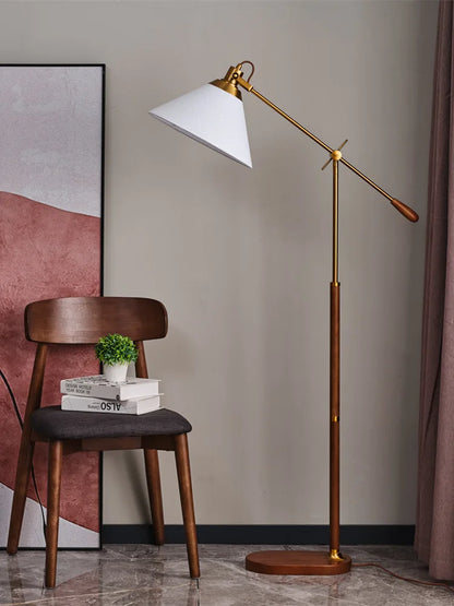 The Nordica - Walnut Wood &amp; Brass Floor Lamp
