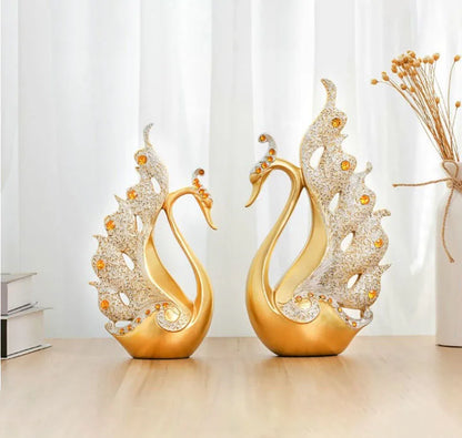 The Grace Pair - Geometric Swan Sculpture Set in Modern Resin