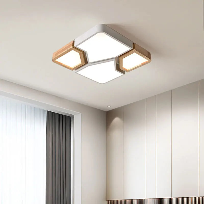 Geometra - Nordic Style Geometric Ceiling Light with Wood Finish