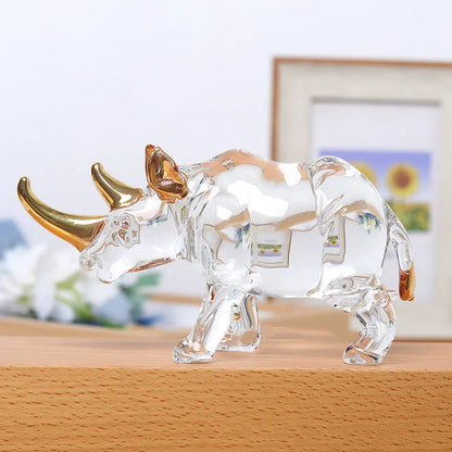 The Resilience - Crystal Rhinoceros with Gold-Accented Horn