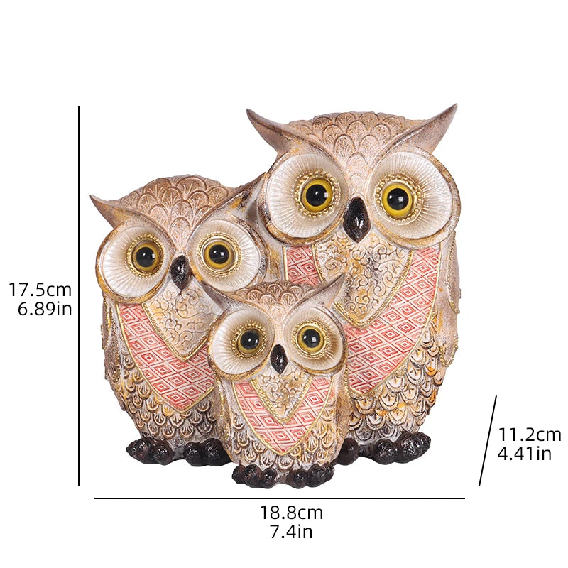 Gold and Red Owl Family Figurine