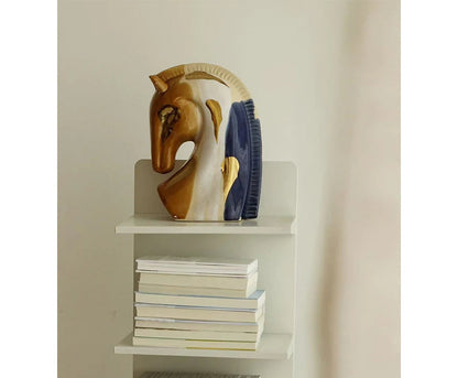 Tricolor Elegance - Abstract Ceramic Horse Sculpture