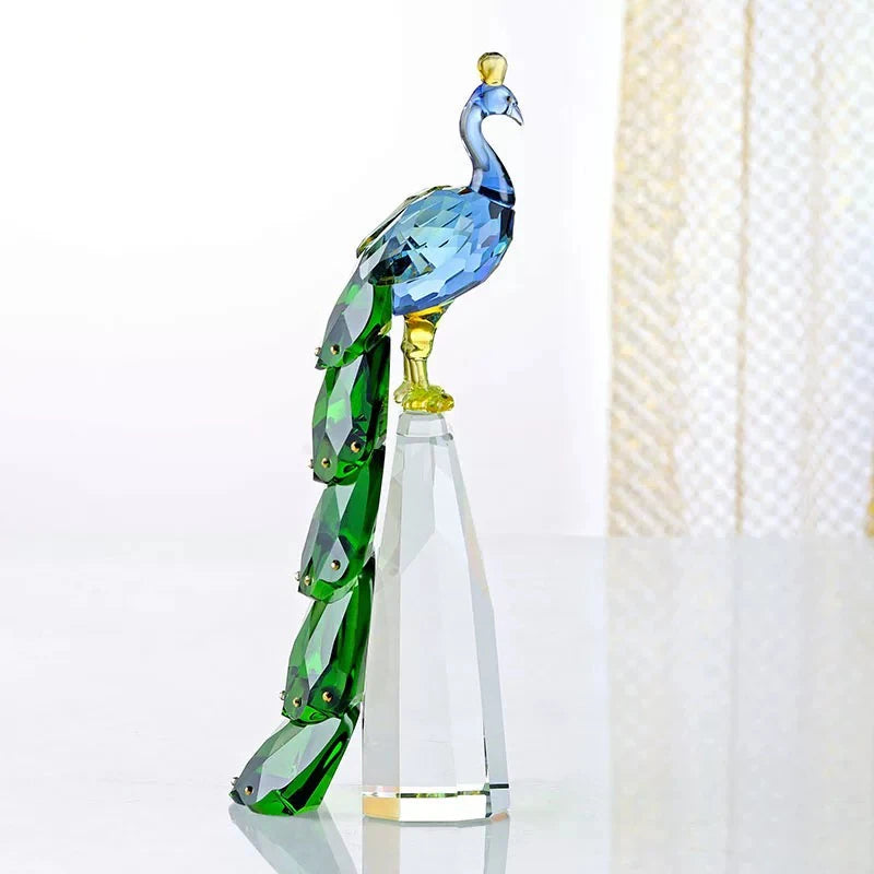 FACETED CRYSTAL PEACOCK SCULPTURE
