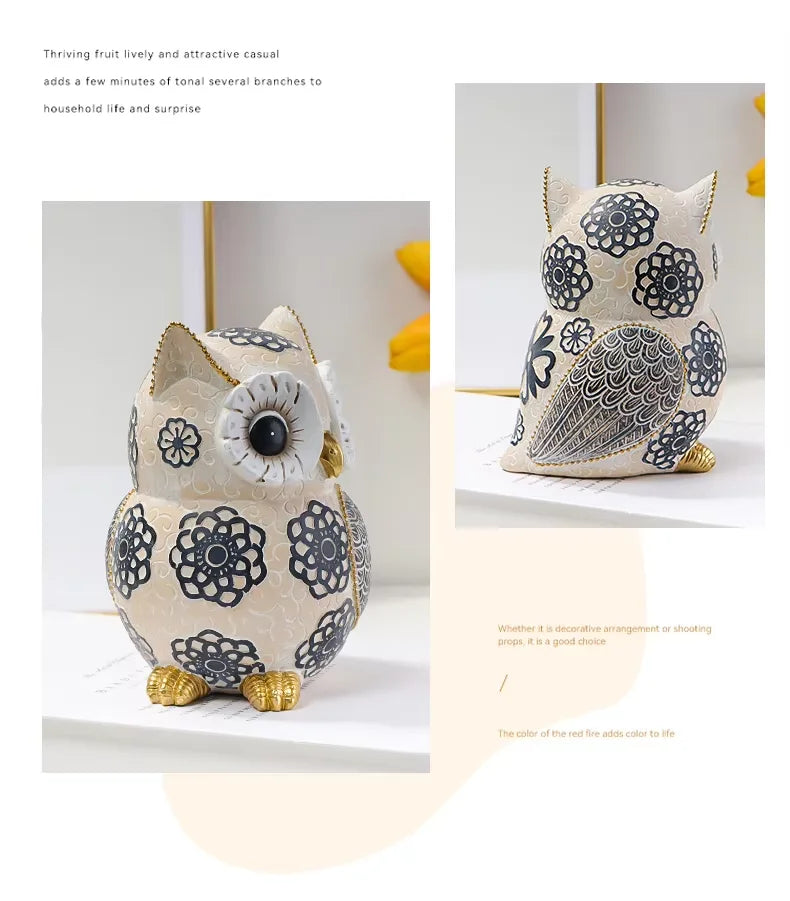 Floral Motif Owl Figurine