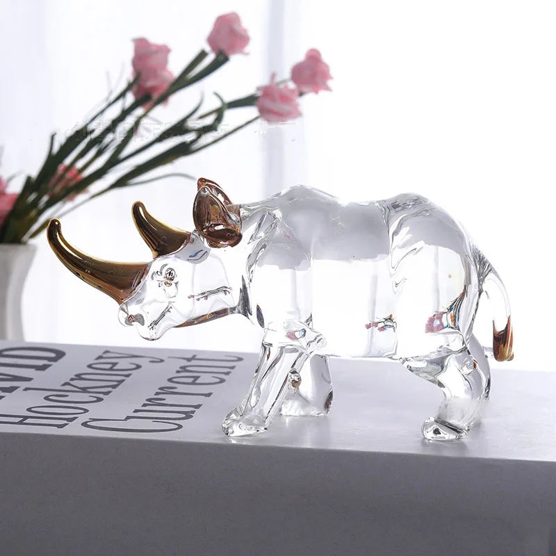 The Resilience - Crystal Rhinoceros with Gold-Accented Horn
