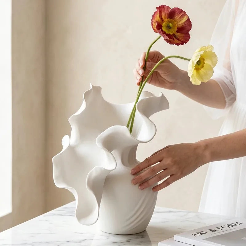 Ruffled Wave Ceramic Vase