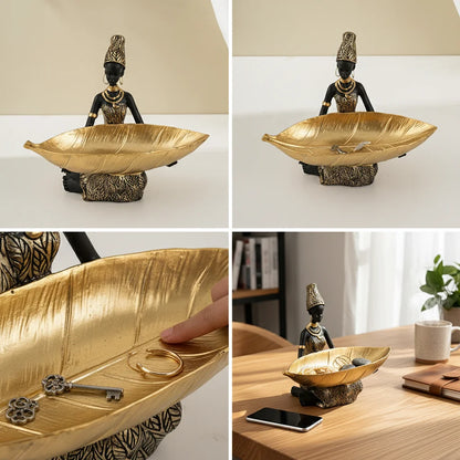 African Seated Figure Tray Sculpture