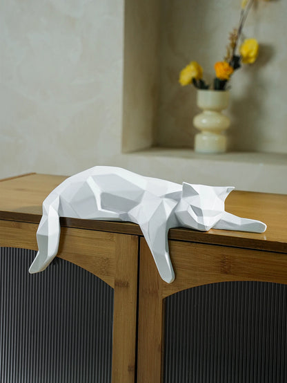 Felidae - Geometric Cat Sculpture in Modern Resin