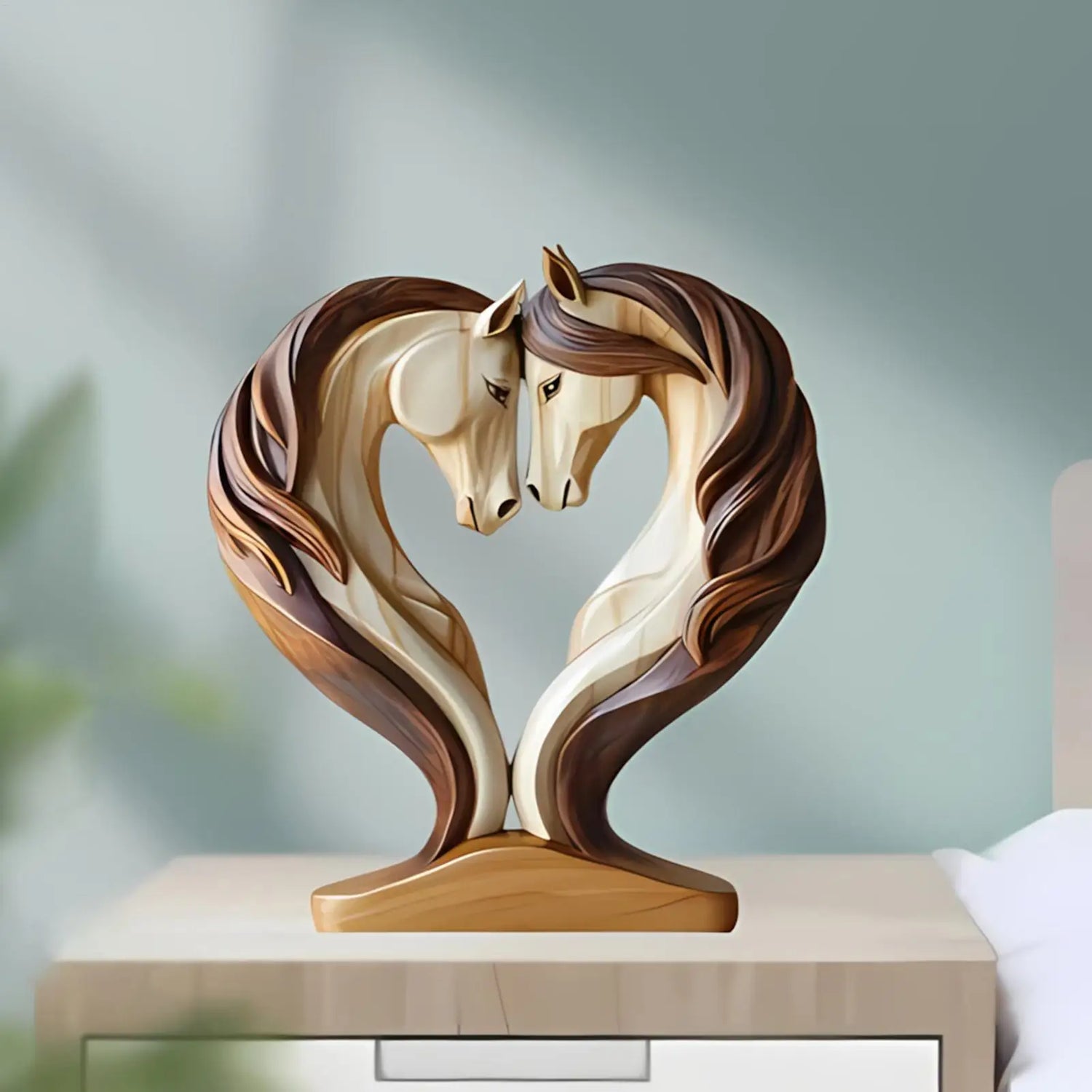 The Embrace - Two Horse Silhouette in Natural Wood