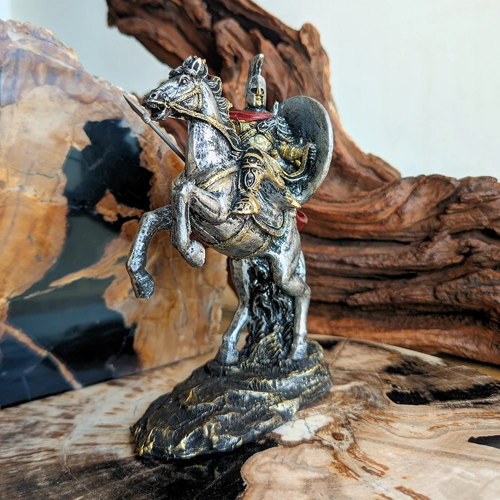 The Spartan Charge - Warrior on Rearing Horse with Spear and Shield