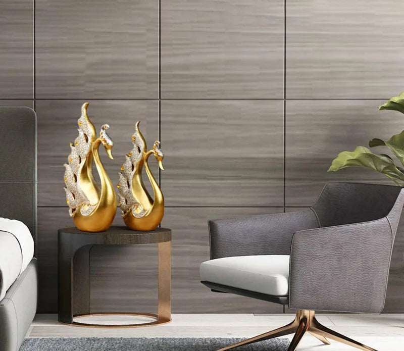 The Grace Pair - Geometric Swan Sculpture Set in Modern Resin