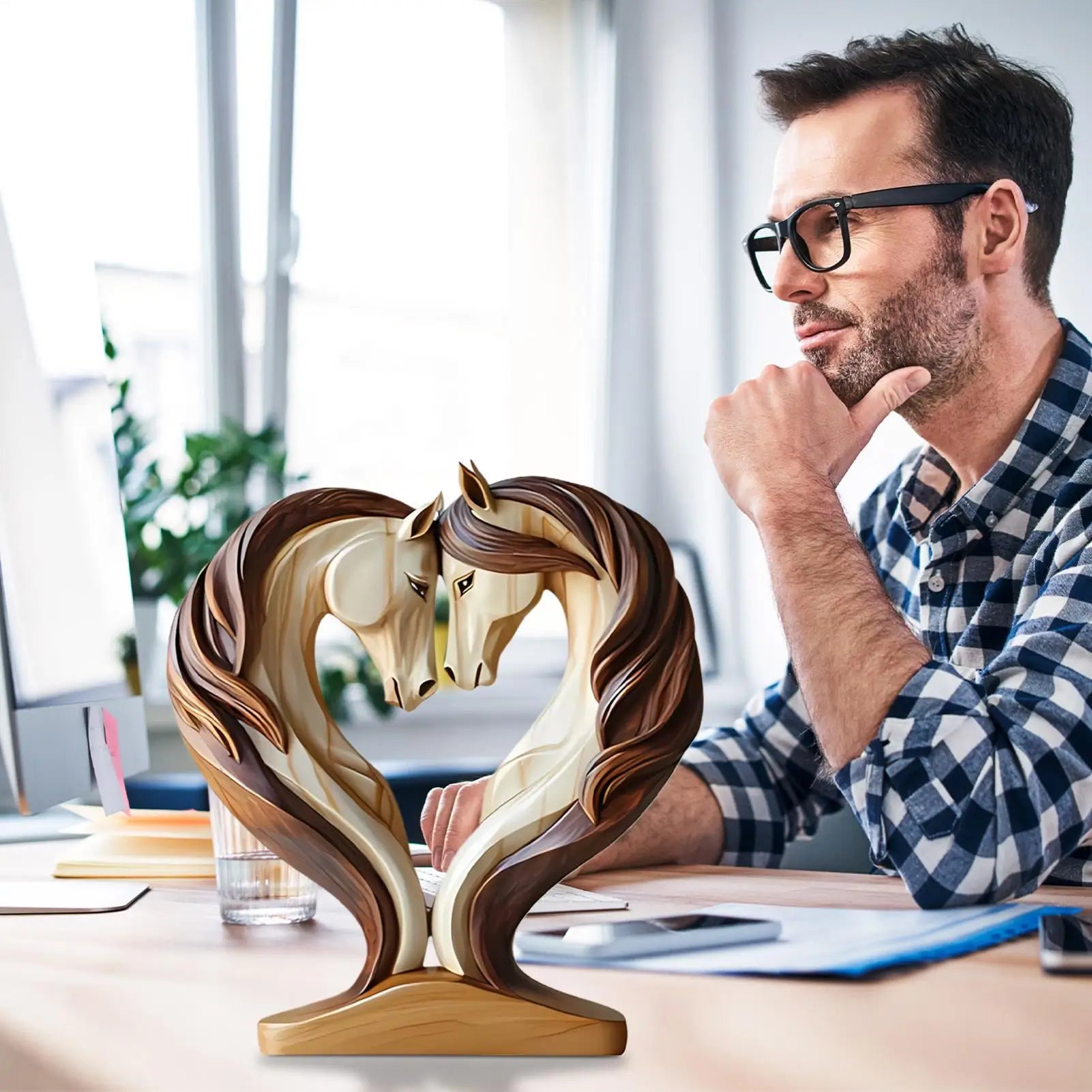 The Embrace - Two Horse Silhouette in Natural Wood