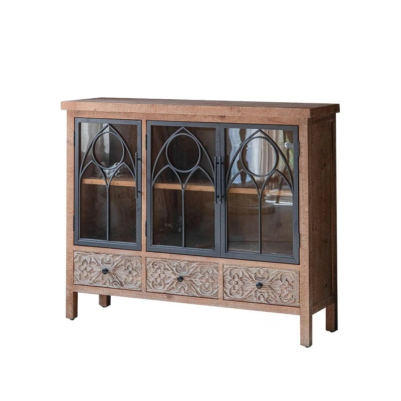American Retro Carved Glass Wine Cabinet