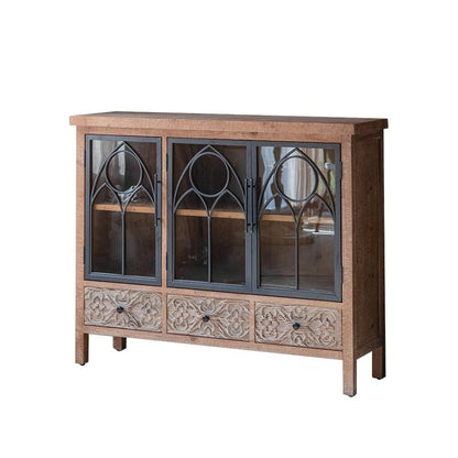 American Retro Carved Glass Wine Cabinet
