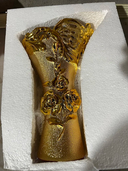 VASE WITH RAISED GOLD FLOWERS | 15-Inch Baroque Relief Sculpture