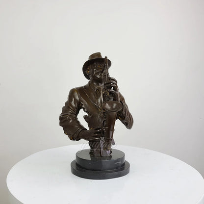 Jazz Saxophonist Bronze Bust Sculpture