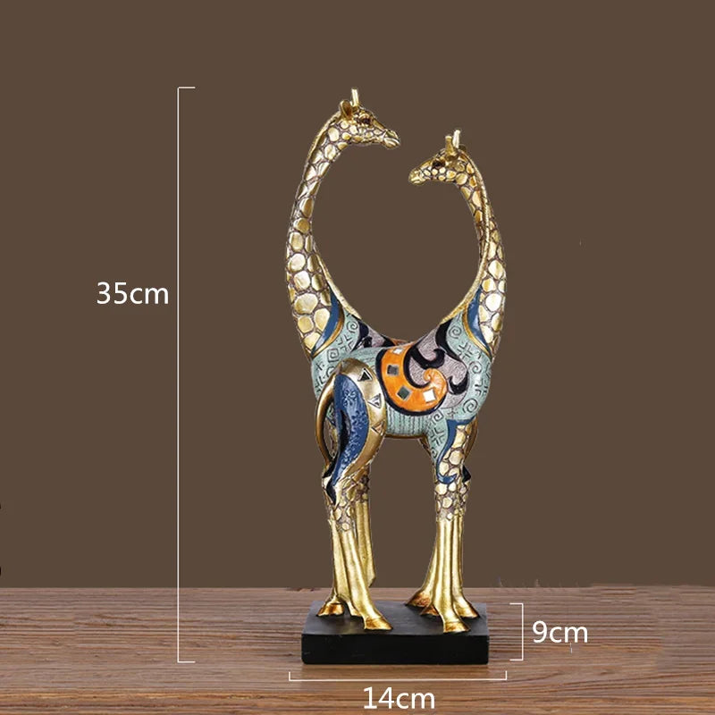 The Bond - Mother &amp; Child Giraffe Sculpture in Gold-Finished Resin