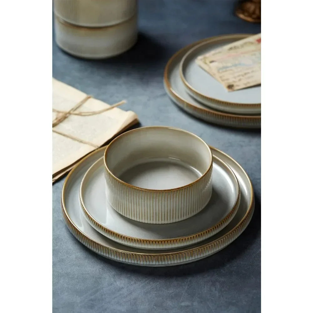 Ribbed Stoneware Dinnerware Set for Four
