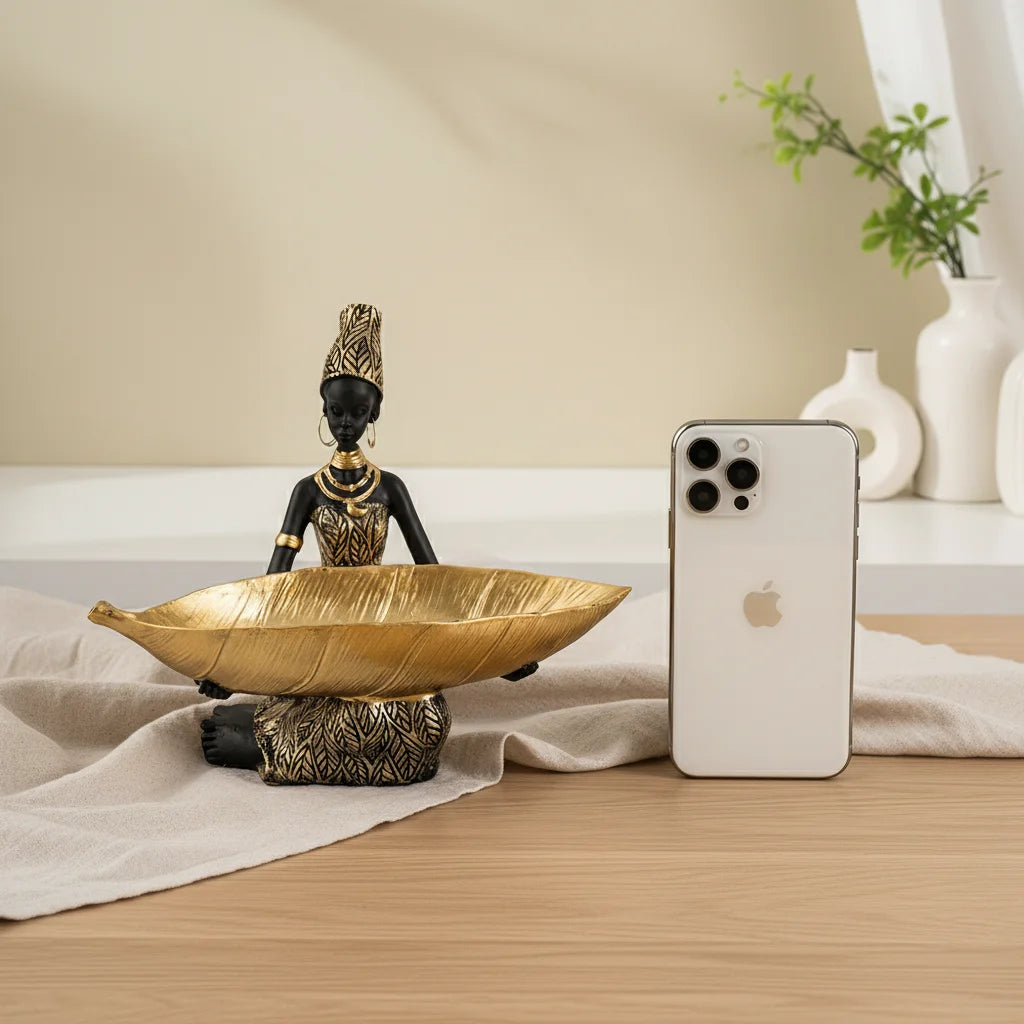 African Seated Figure Tray Sculpture