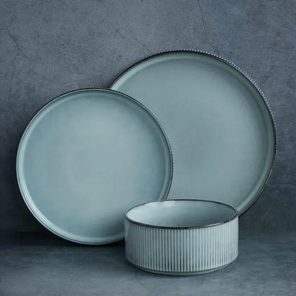 Ribbed Stoneware Dinnerware Set for Four