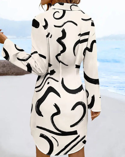 Serenity Abstract Waist-Cinch Dress – White