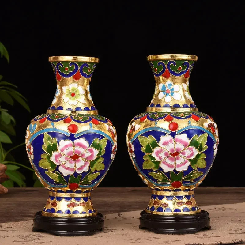 Imperial Pair - Cloisonné Enamel Vases with Floral Motifs