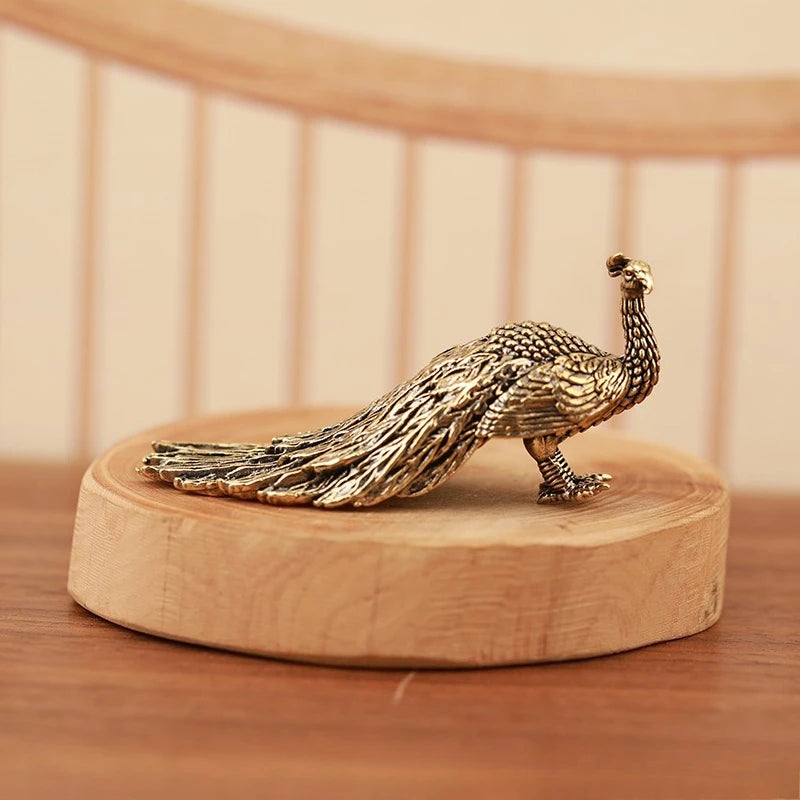 Miniature Brass Peacock Sculpture