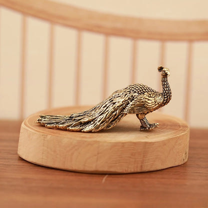 Miniature Brass Peacock Sculpture