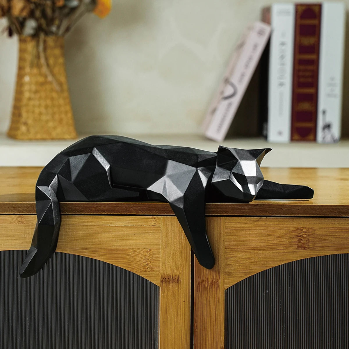 Felidae - Geometric Cat Sculpture in Modern Resin