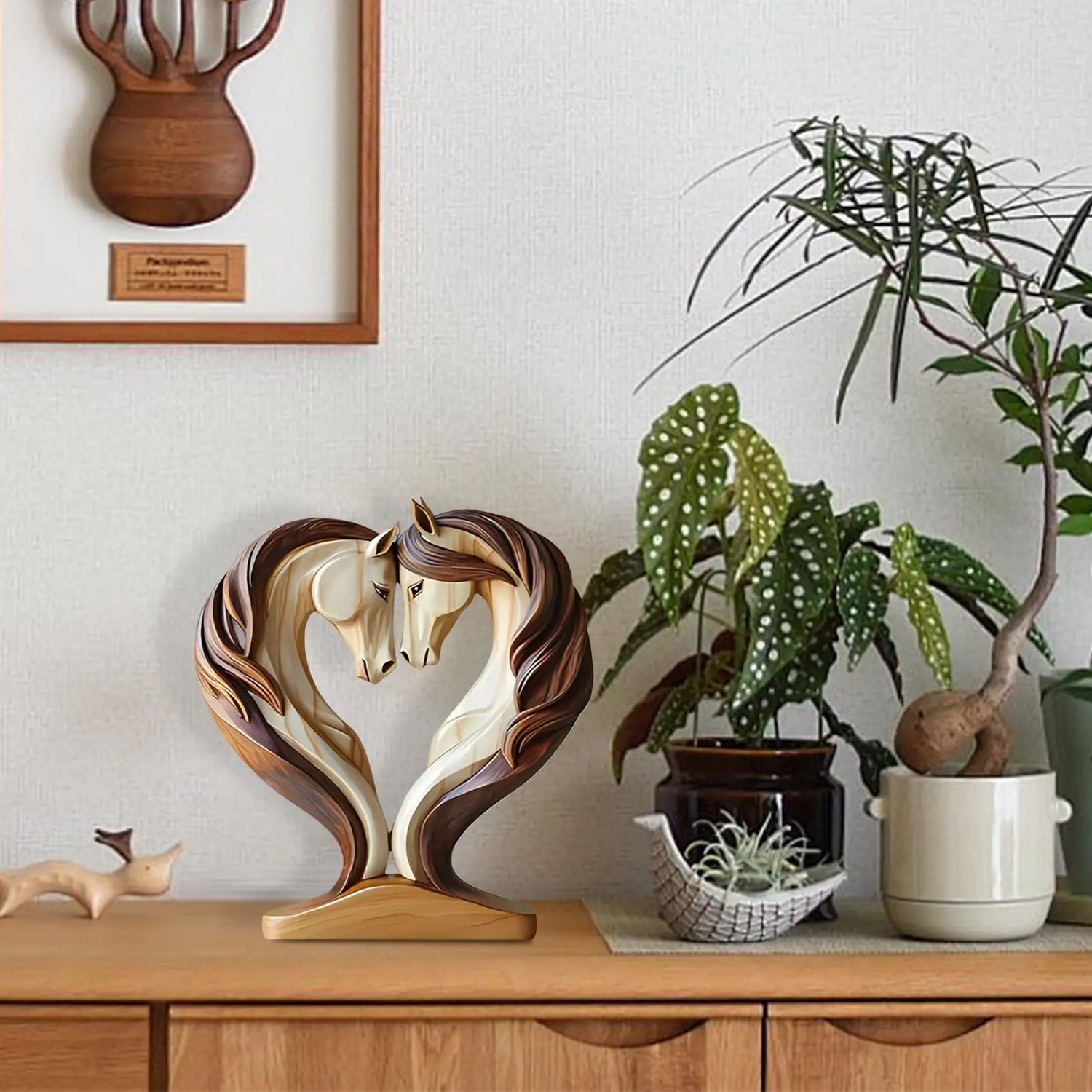 The Embrace - Two Horse Silhouette in Natural Wood