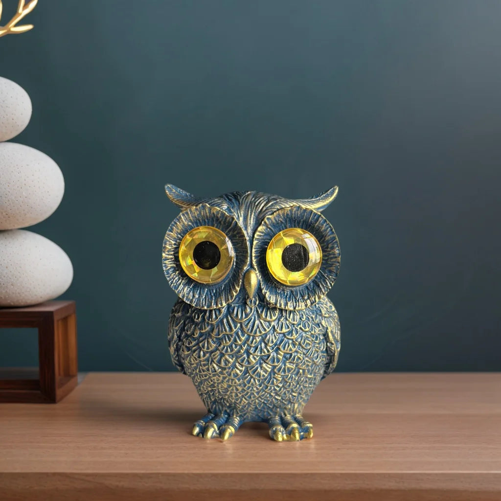 Big-Eyed Owl Figurine – Antique Blue Bronze