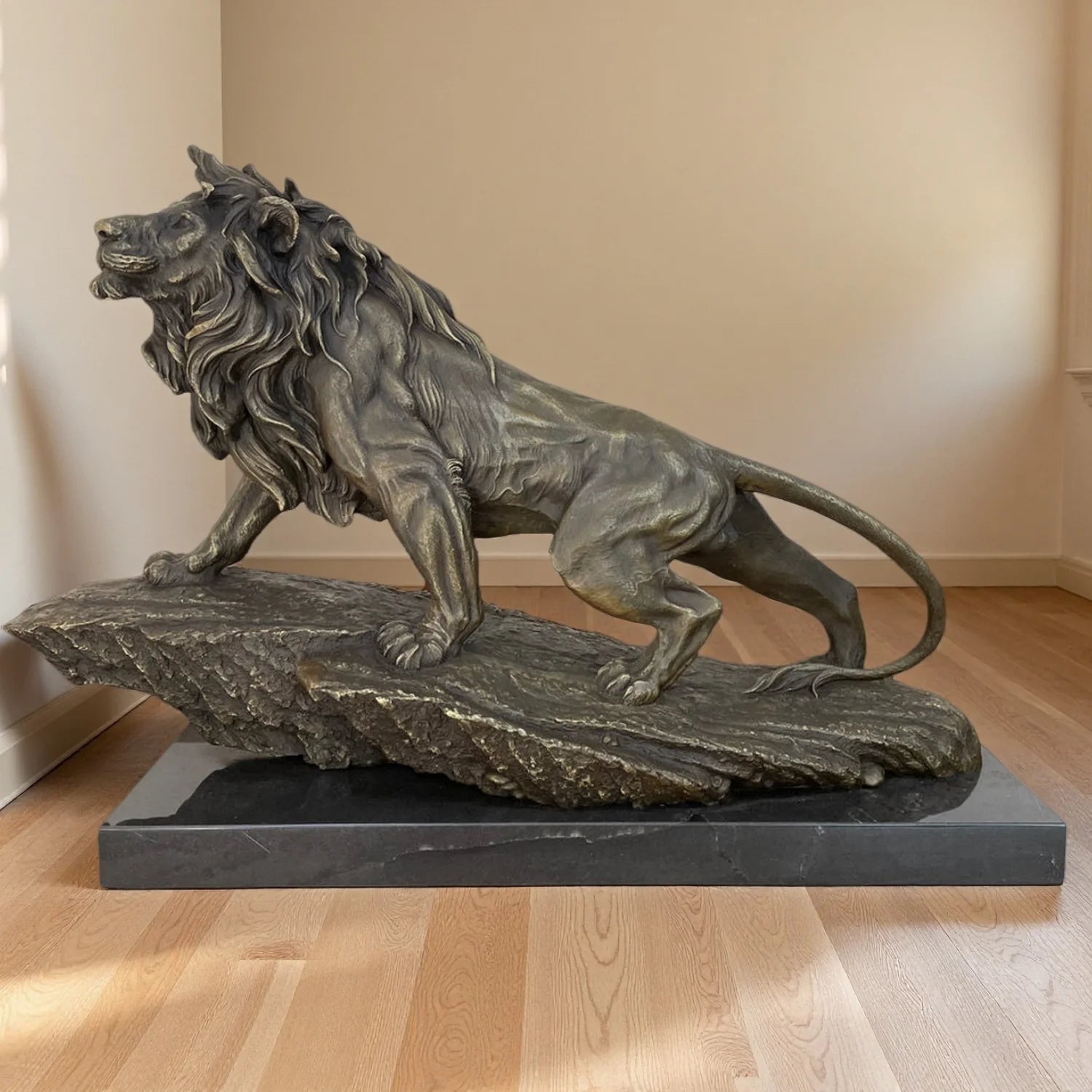 The Majesty - Bronze Lion Sculpture on Marble Base